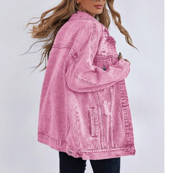 Distressed Button Down Loose Fit Denim Jeans Jackets - Picture 5 of 9